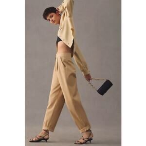 Anthropologie Exquise Rolled Hem Pleated Chino Pants in Cedar Women's Size Small